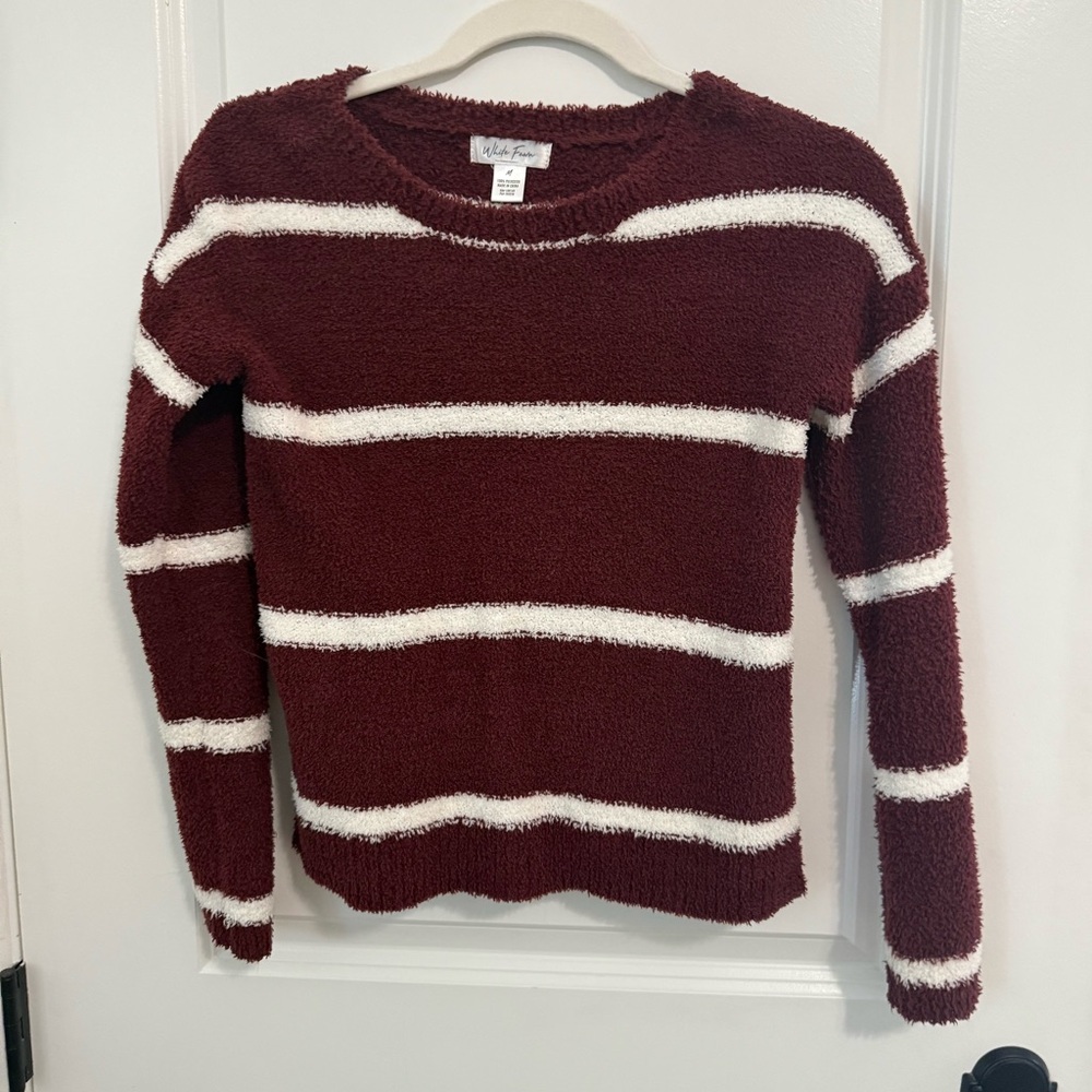 Tilly’s - White Fawn- Cozy Maroon and White Striped Sweater